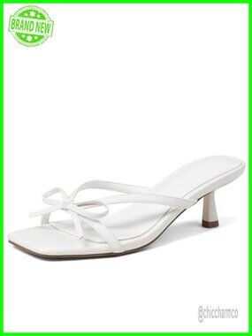 Bow Pleated Kitten Heel Sandals Women Open Toe Low Mule